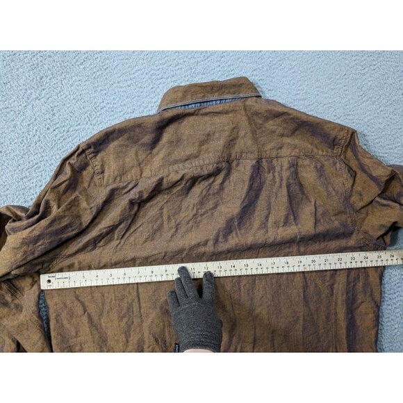 32 Bar Blues Shirt Mens XL Long Sleeve Button Linen Cotton Blend Metallic Brown - Picture 7 of 11